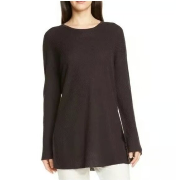 Eileen Fisher Tencel Round Neck Tunic Sweater Brown - M - Picture 1 of 7